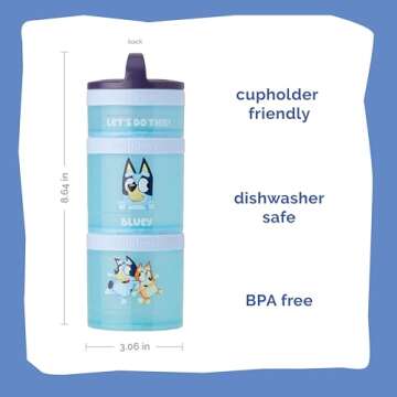 Whiskware Bluey Stackable Snack Containers for Babies, Toddlers, and Kids, 3 Stackable Snack Cups fo...