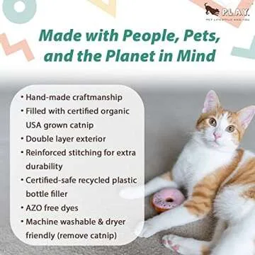 P.L.A.Y. Cute Cat Toys - Feline Frenzy Dessert Food Themed Organic Catnip Filled Toy, Great for Adult Cats and Kittens - Machine Washable, Recycled Materials, Crinkles (Kitty Kreme Donuts, Set of 3)