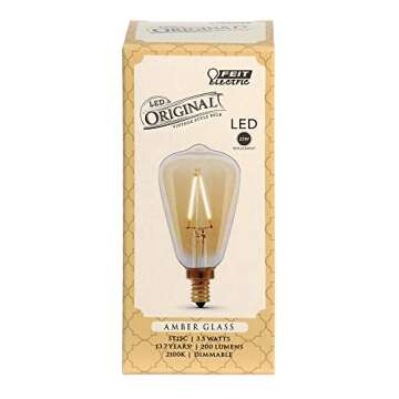 Feit Electric Vintage Exposed Filament Amber Glass LED ST15 with a Candelabra E12 Base Light Bulb - ...