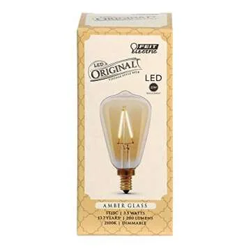 Feit Electric Vintage Exposed Filament Amber Glass LED ST15 with a Candelabra E12 Base Light Bulb - ...