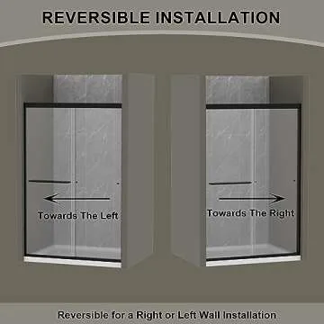 Gxcevsou 44-48" W x 72" H Semi-Frameless Sliding Shower Door, Glass Shower Door with 1/4'' (6mm) Clear SGCC Tempered Glass, Matte Black Finish, Shower Doors can be Installed Left and Right