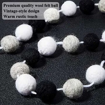 Boao 2 Pcs Wool Felt Garland Ball Garland 6.5 Ft 24 Balls Felt Ball Garland Winter Pompom Garlands for Wall Classroom Home Party Decor Photo Prop(Black, Gray, White)
