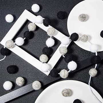 Boao 2 Pcs Wool Felt Garland Ball Garland 6.5 Ft 24 Balls Felt Ball Garland Winter Pompom Garlands for Wall Classroom Home Party Decor Photo Prop(Black, Gray, White)