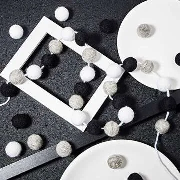 Boao 2 Pcs Wool Felt Garland Ball Garland 6.5 Ft 24 Balls Felt Ball Garland Winter Pompom Garlands for Wall Classroom Home Party Decor Photo Prop(Black, Gray, White)