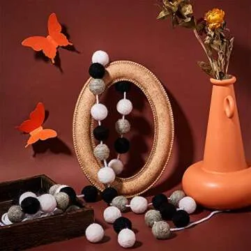 Boao 2 Pcs Wool Felt Garland Ball Garland 6.5 Ft 24 Balls Felt Ball Garland Winter Pompom Garlands for Wall Classroom Home Party Decor Photo Prop(Black, Gray, White)