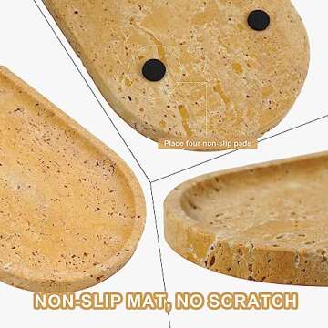 Koville Turkish Natural Travertine Decorative Marble Tray - 12"x6" Wabi Sabi Home Organizer