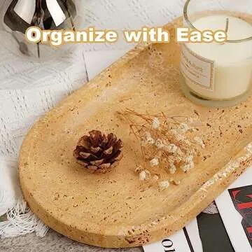Koville Natural Travertine Decorative Tray for Home