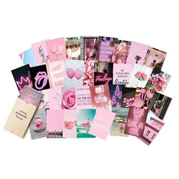 Pink Wall Collage Kit Aesthetic Pictures, Bedroom Decor for Teen Girls, Wall Collage Kit, Collage Ki...