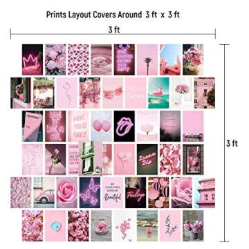Pink Wall Collage Kit Aesthetic Pictures, Bedroom Decor for Teen Girls, Wall Collage Kit, Collage Kit for Wall Aesthetic, VSCO Girls Bedroom Decor, Aesthetic Posters, Wall Collage, Collage Kit