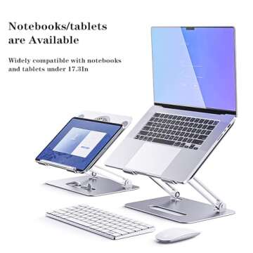 Eiyikof Adjustable Laptop Stand Laptop Cooling Pad with Fan USB Hub Compatible with 10 to 15 Inches Notebook Computer, Ergonomic Computer Riser for Desk, Aluminum Alloy Laptop Radiator-Silver