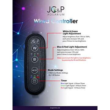 JC&P Full Spectrum Aquarium LED Light with Extendable Brackets (46”-54” (116-137 cm) with Red, Green, Blue and White LEDs Aquatic Fish Tank Light