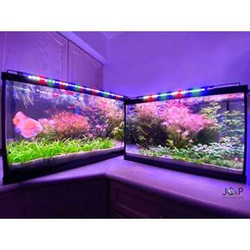 JC&P Full Spectrum Aquarium LED Light with Extendable Brackets (46”-54” (116-137 cm) with Red, Green, Blue and White LEDs Aquatic Fish Tank Light