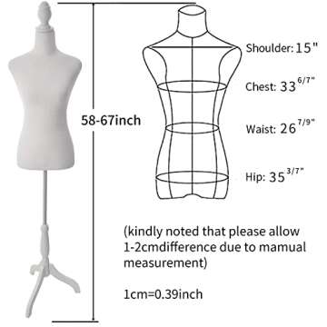 Female Mannequin Torso Dress Form Manikin Body Sewing Mannequins w/ Wooden Tripod Base Stand 58"-67"...