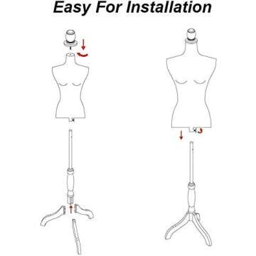 Female Mannequin Torso Dress Form Manikin Body Sewing Mannequins w/ Wooden Tripod Base Stand 58"-67" Adjustable Height