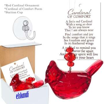 Cardinal of Comfort Visitor from Heaven Sympathy Gift Set Cardinal Memorial Gifts Bereavement Gifts Remembrance Gift for Loss of Father, Mom, Sister - Red Bird Crystal Window Décor