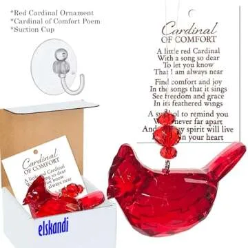 Cardinal of Comfort Visitor from Heaven Sympathy Gift Set Cardinal Memorial Gifts Bereavement Gifts Remembrance Gift for Loss of Father, Mom, Sister - Red Bird Crystal Window Décor