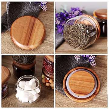 SAIOOL Kitchen Canisters Set of 6-8.5oz Glass Spice Jars With Acacia Airtight Lid and Labels Round Spice Bottles for kitchen Seasoning Baby Food Kids Snacks Meal Prep Containers Candle