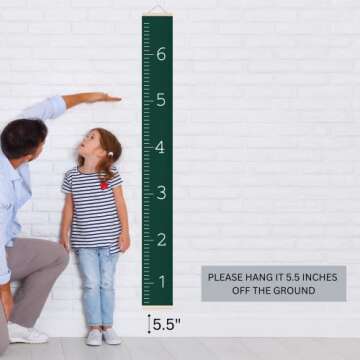Morxy Canvas Growth Chart for Kids - Unisex Kids Room Wall Decor - Measuring Height Chart- Wall Tape with Height Chart for Kids (Canvas, Plain Dark Green)