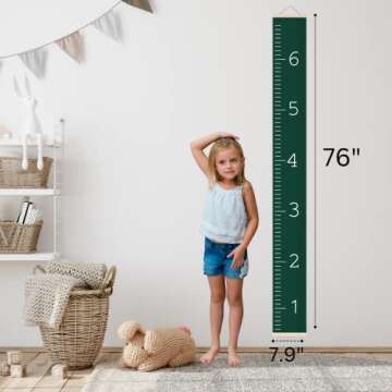 Morxy Canvas Growth Chart for Kids - Unisex Kids Room Wall Decor - Measuring Height Chart- Wall Tape with Height Chart for Kids (Canvas, Plain Dark Green)