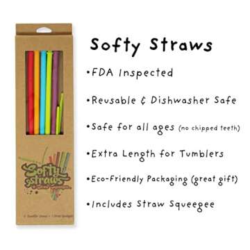 Long Silicone Straws With Stoppers for Tumblers - Slender Silicon Rubber Reusable Drinking Straws for Simple Modern, Starbucks, Yeti, rTic, Acrylic 24 30 40 oz Tumbler Cups - Flexible BPA Free