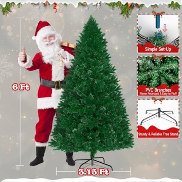 LEVELEVE Premium Pre-Lit 6FT Classic Artificial Holiday Christmas Tree w/1,000 Branch Tips,250 LED L...