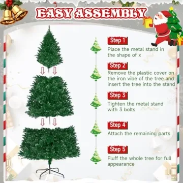 LEVELEVE 6FT Premium Pre-Lit Christmas Tree for Holidays