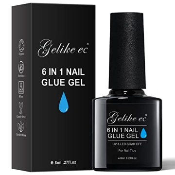 Gelike EC Gel Nail Glue UV Light: 6 in 1 Adhesive Gel Nail Polish, Strong Nail Glue For Press On Nai...