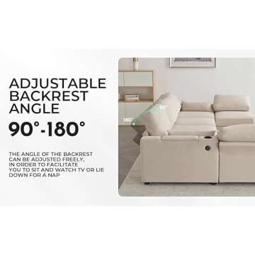 HJco Modular Sectional Sofa with Ottomans, Convertible U Shaped Sofa Couch with Storage, USB Port & Cup Holders, Beige Memory Foam 6 Seats Sofa Couch with Reversible Chaise for Home, Living Room