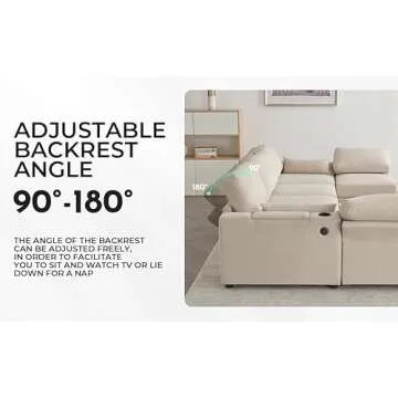 HJco Modular Sectional Sofa with Ottomans, Convertible U Shaped Sofa Couch with Storage, USB Port & Cup Holders, Beige Memory Foam 6 Seats Sofa Couch with Reversible Chaise for Home, Living Room