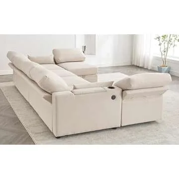 HJco Modular Sectional Sofa with Ottomans, Convertible U Shaped Sofa Couch with Storage, USB Port & Cup Holders, Beige Memory Foam 6 Seats Sofa Couch with Reversible Chaise for Home, Living Room