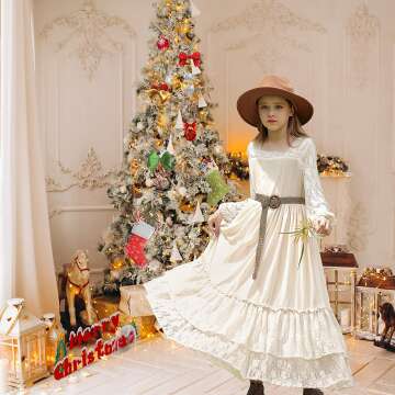 CCJRLM Boho Lace Dresses for Girls - Long Sleeve & Full-Length