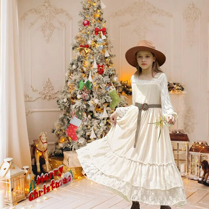 CCJRLM Boho Lace Dresses for Girls - Long Sleeve & Full-Length