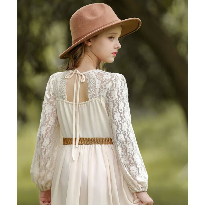 CCJRLM Boho Lace Dresses for Girls - Long Sleeve & Full-Length