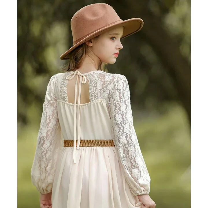 CCJRLM Boho Lace Dresses for Girls - Long Sleeve & Full-Length