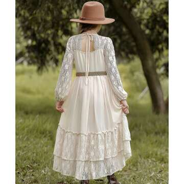 CCJRLM Boho Lace Dresses for Girls - Long Sleeve & Full-Length