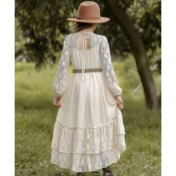 CCJRLM Boho Lace Dresses for Girls - Long Sleeve & Full-Length
