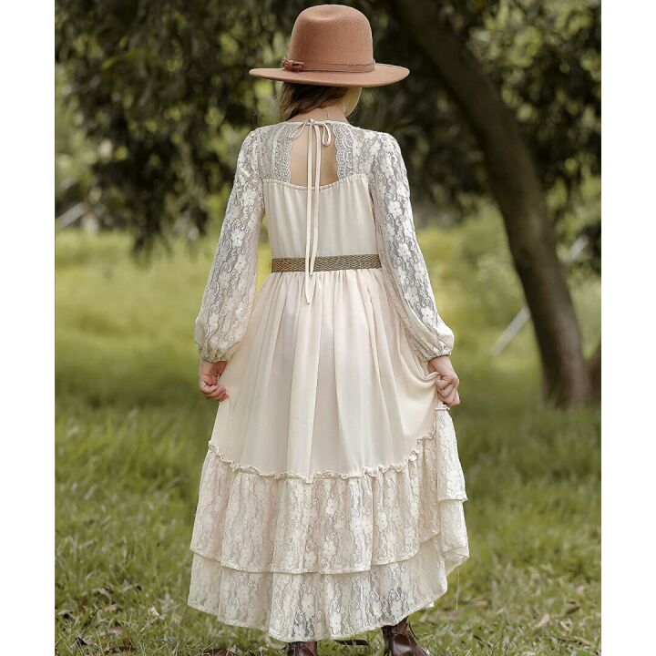 CCJRLM Boho Lace Dresses for Girls - Long Sleeve & Full-Length
