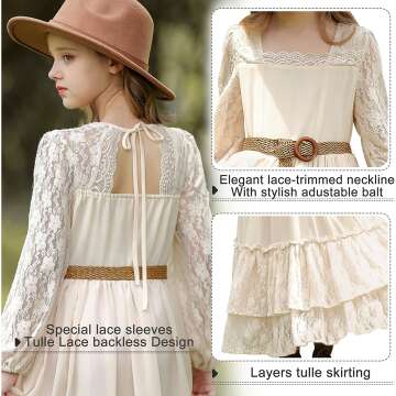 CCJRLM Boho Lace Dresses for Girls - Long Sleeve & Full-Length