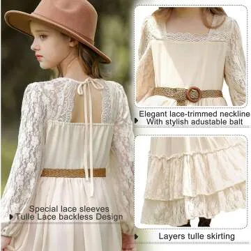 CCJRLM Boho Lace Dresses for Girls - Long Sleeve & Full-Length