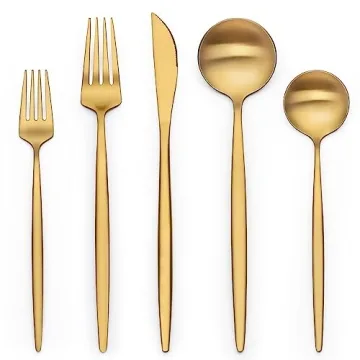 40 Piece Gold Silverware Set for 8, Terlulu Stainless Steel Flatware Set, Gold Cutlery Set Utensils ...