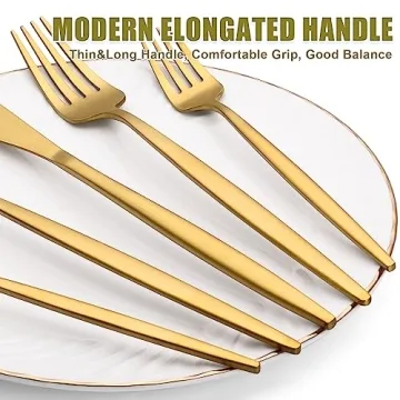 40 Piece Gold Silverware Set for 8, Terlulu Stainless Steel Flatware Set, Gold Cutlery Set Utensils Set, Tableware Include Forks Knives Spoons for Home Kitchen Restaurant Wedding, Satin Finish