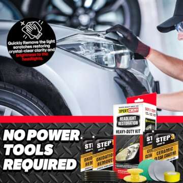 XPERTCHEMY Headlight Restoration Kit-Headlight Cleaner Removing The Heavy-Duty Yellowing, Clouding and Stains, Even Buffs Out Unsightly Hairline Scratches,No Power Tools Needed