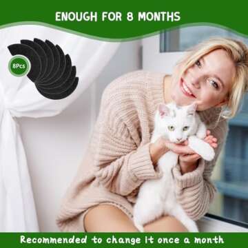 QUEARN 8 Pack Carbon Filters Compatible with Model 4, Cat Litter Box Filters Replacement to Absorb Odors Control Damp from Pets and Keep Home Fresh