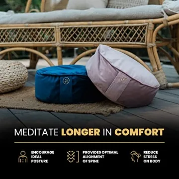 Buckwheat Meditation Cushion Round Zafu Yoga Pillow - Zafu Meditation Cushion Velvet with Zippered Organic Cotton Liner to Add or Remove Hulls | Machine Washable - Free Carry Bag (Rose Quartz)