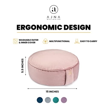 Buckwheat Meditation Cushion Round Zafu Yoga Pillow - Zafu Meditation Cushion Velvet with Zippered Organic Cotton Liner to Add or Remove Hulls | Machine Washable - Free Carry Bag (Rose Quartz)