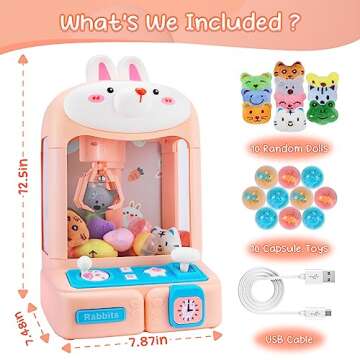 Bunny Claw Machine for Kids Toys for Girls with Mini Plush Toys Adjustable Sounds and Music Handheld Games Party Birthday Easter Toys Gifts for Girls