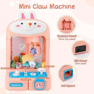 Bunny Claw Machine for Kids Toys for Girls with Mini Plush Toys Adjustable Sounds and Music Handheld Games Party Birthday Easter Toys Gifts for Girls