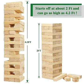 Olsa Giant Tumble Tower 57PCS Wooden Block Stacking Yard Games with Carrying Bag Classic Indoor & Ou...