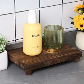 Amyhill Wood Pedestal Stand Kitchen Soap Tray Farmhouse Wooden Riser Stand for Kitchen Bathroom Coun...