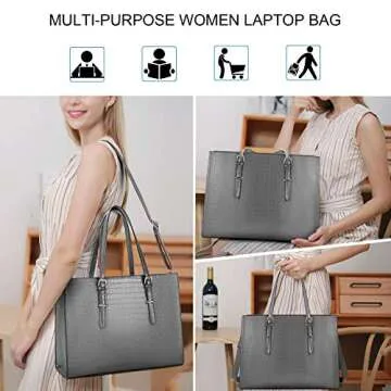 Laptop Bag for Women 15.6 Inch Laptop Tote Bag Leather Classy Computer Briefcase for Work Waterproof Handbag Professional Shoulder Bag Women Business Office Bag Large Capacity Grey